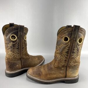 Dan Post Amarillo 8in Square Toe Cowboy Western Boots Youth Sz 4 D Brown Pull On